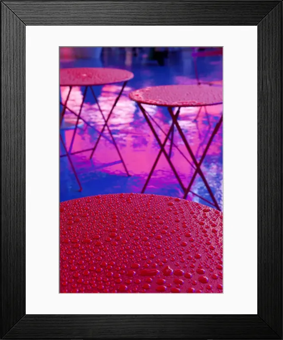 Framed Print : Abstract water droplets on a red table under the Neon lights of 42nd Street, Times Square Framed Print : Abstract water droplets on a red table under the Neon lights of 42nd Street, Times Square