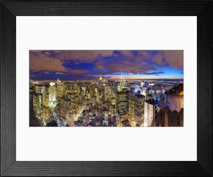 Framed Print : Manhattan view towards Empire State Building at sunset from Top of the Rock, at Rockefeller