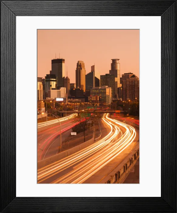 Framed Print : USA, Minnesota, Minneapolis, city skyline from interstate highway I-35W