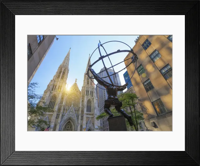 Framed Print : USA, New York, New York City, Manhattan, Rockefeller Center, Atlas Statue and St Patricks Framed Print : USA, New York, New York City, Manhattan, Rockefeller Center, Atlas Statue and St Patricks