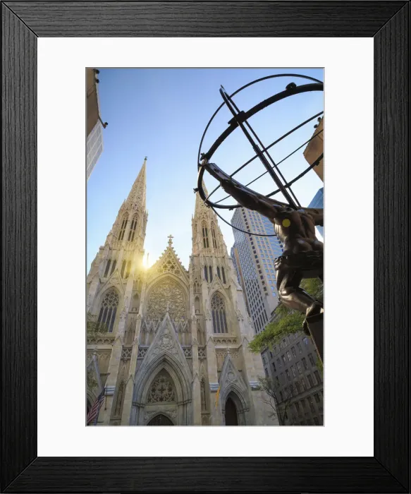 Framed Print : USA, New York, New York City, Manhattan, Rockefeller Center, Atlas Statue and St Patricks Framed Print : USA, New York, New York City, Manhattan, Rockefeller Center, Atlas Statue and St Patricks