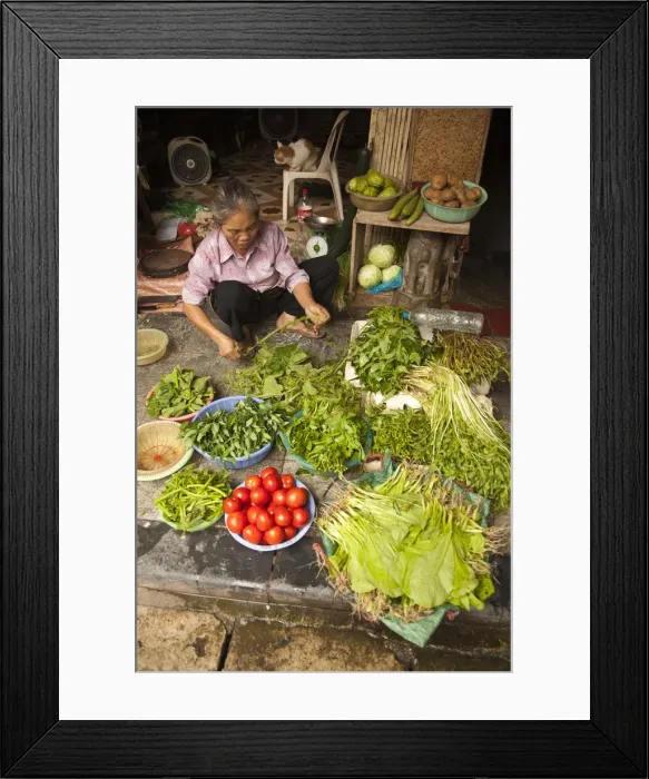 Framed Print : Vegetable seller in the Old Quarter, Hanoi, Vietnam
