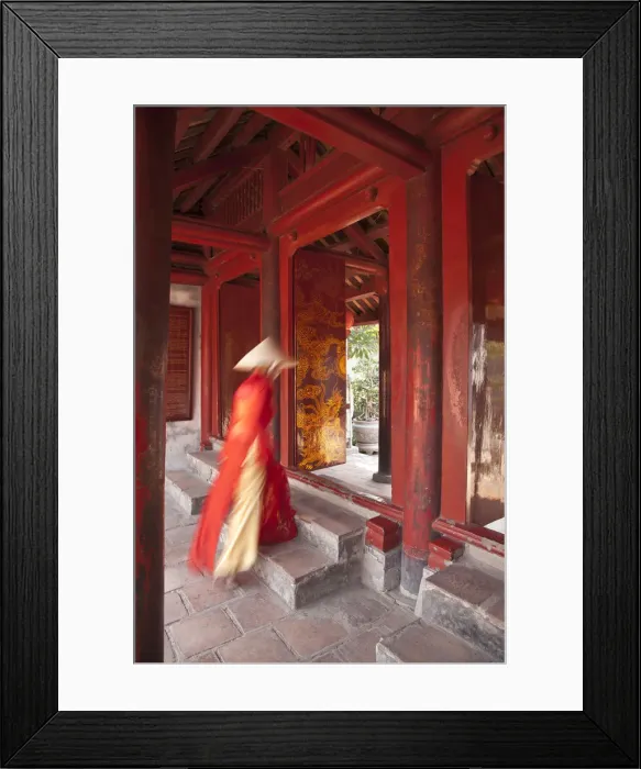 Framed Print : Girl wearing Ao Dai dress, Temple of Literature, Hanoi, Vietnam (MR)