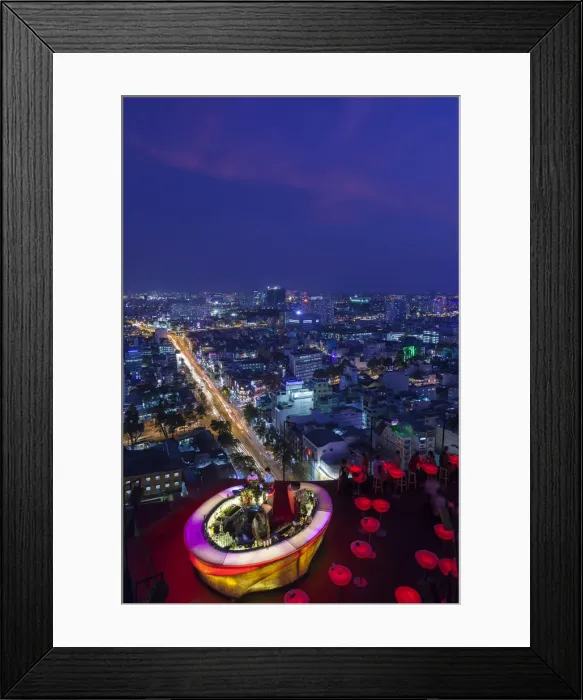 Framed Print : Vietnam, Ho Chi Minh City, elevated skyline view above the Chill Sky Bar, dusk Framed Print : Vietnam, Ho Chi Minh City, elevated skyline view above the Chill Sky Bar, dusk