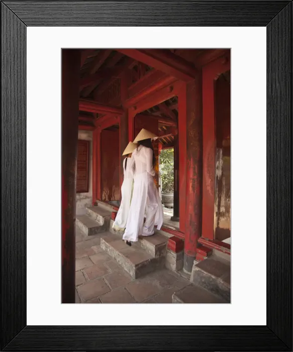 Framed Print : Girls wearing Ao Dai dress, Temple of Literature, Hanoi, Vietnam (MR)