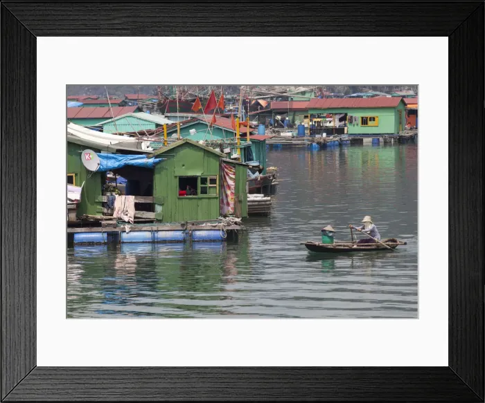 Framed Print : Floating fishing village off Cat Ba Island, Halong Bay, Vietnam Framed Print : Floating fishing village off Cat Ba Island, Halong Bay, Vietnam