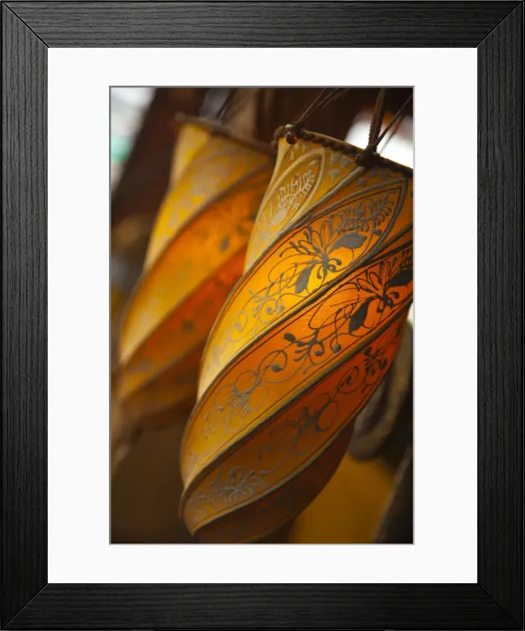 Framed Print : Lamps at the Bamboo Bar, Sofitel Metropole Legend Hotel, Hanoi, Vietnam