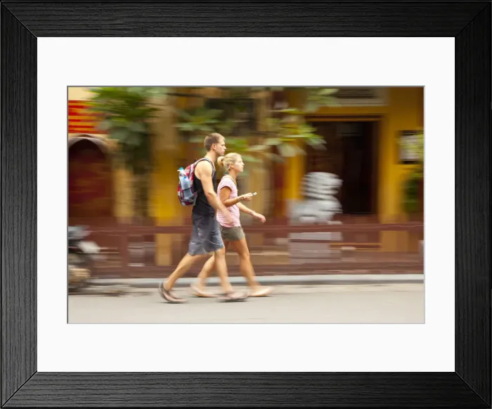 Framed Print : Young tourist couple in the Old Quarter, Hanoi, Vietnam Framed Print : Young tourist couple in the Old Quarter, Hanoi, Vietnam