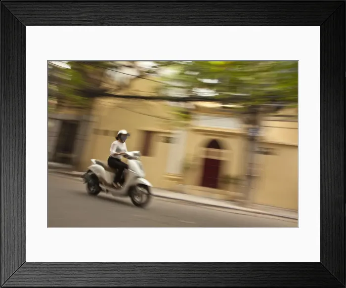 Framed Print : Woman riding a scooter (Moto), Old Quarter, Hanoi, Vietnam Framed Print : Woman riding a scooter (Moto), Old Quarter, Hanoi, Vietnam
