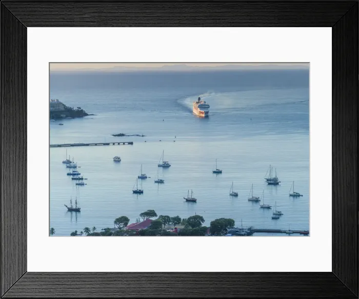 Framed Print : U. S. Virgin Islands, St. Thomas, Charlotte Amalie, elevated harbor view with cruiseship Framed Print : U. S. Virgin Islands, St. Thomas, Charlotte Amalie, elevated harbor view with cruiseship