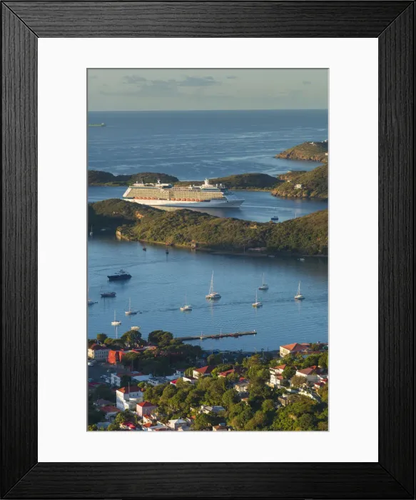 Framed Print : U. S. Virgin Islands, St. Thomas, Charlotte Amalie, elevated town view with cruiseship Framed Print : U. S. Virgin Islands, St. Thomas, Charlotte Amalie, elevated town view with cruiseship
