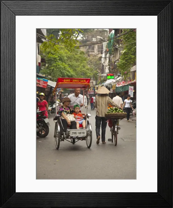Framed Print : Cyclo ride, Old Quarter, Hanoi, Vietnam