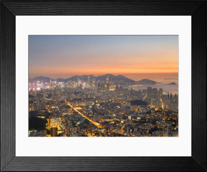 Framed Print : Kowloon and Hong Kong Island at sunset, Hong Kong Framed Print : Kowloon and Hong Kong Island at sunset, Hong Kong