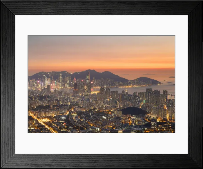 Framed Print : Kowloon and Hong Kong Island at sunset, Hong Kong Framed Print : Kowloon and Hong Kong Island at sunset, Hong Kong