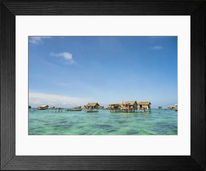 Framed Print : Still houses of the Bajau Laut sea gypsies, Bodgaya Island, Tun Sakaran Marine Park