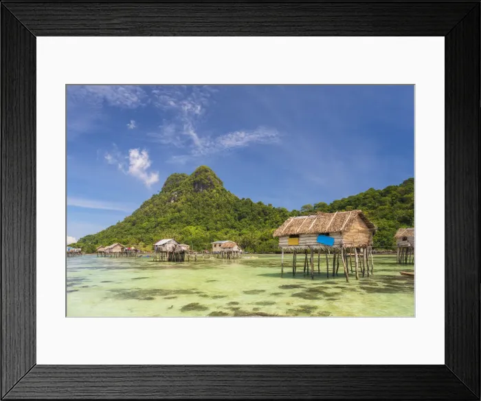 Framed Print : Still houses of the Bajau Laut sea gypsies, Bodgaya Island, Tun Sakaran Marine Park