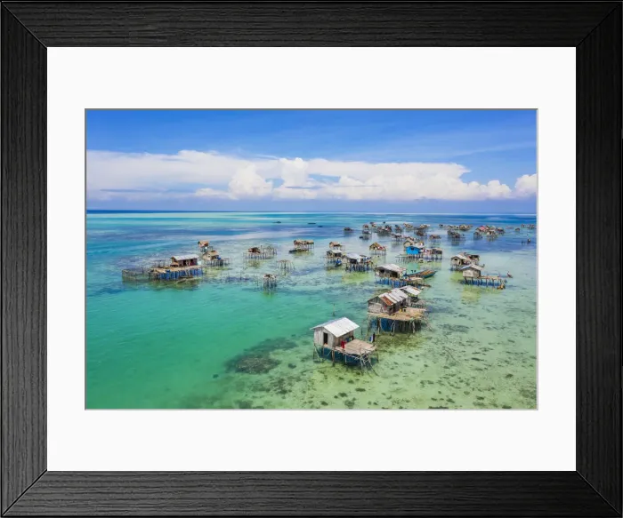 Framed Print : atilt houses around Bodgaya Lagoon, Tun Sakaran Marine Park, Semporna, Sabah, Borneo Framed Print : atilt houses around Bodgaya Lagoon, Tun Sakaran Marine Park, Semporna, Sabah, Borneo