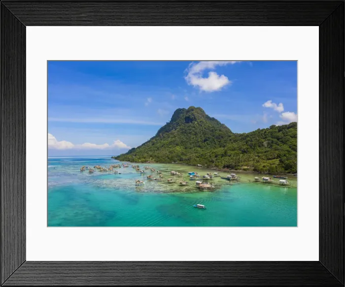Framed Print : Still houses of the Bajau Laut sea gypsies, Bodgaya Island, Tun Sakaran Marine Park