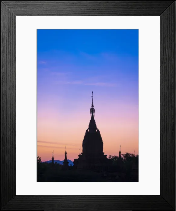 Framed Print : Silhouette of old pagoda against purple sky during sunrise, Bagan, Mandalay Region Framed Print : Silhouette of old pagoda against purple sky during sunrise, Bagan, Mandalay Region