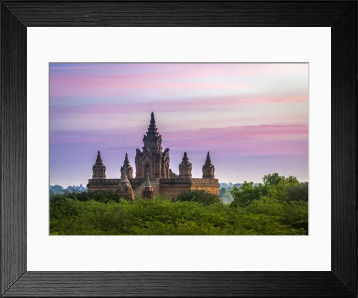 Framed Print : Old pagoda amidst trees against purple sky during sunrise, Bagan, Mandalay Region