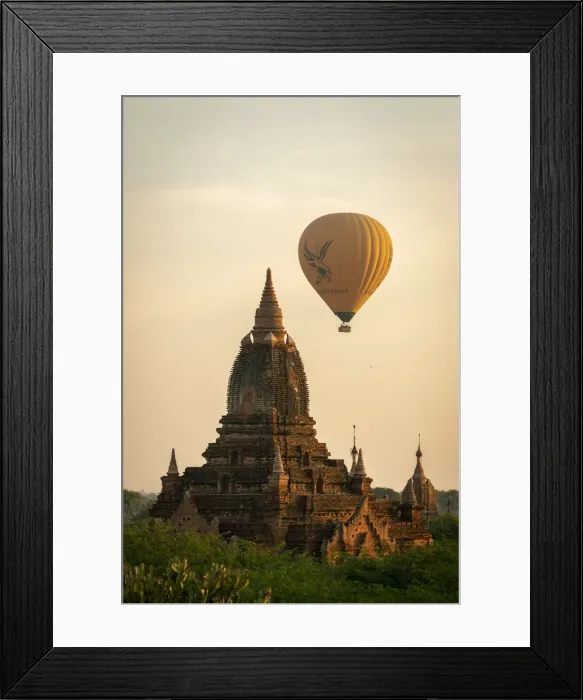 Framed Print : Pagoda and hot air balloon at sunrise, Bagan, Myanmar Framed Print : Pagoda and hot air balloon at sunrise, Bagan, Myanmar