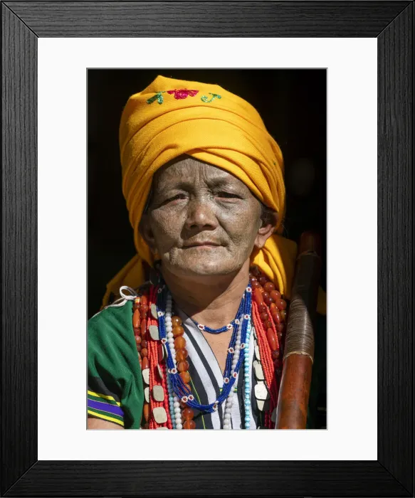 Framed Print : Portrait of a woman with traditional tattooed face in Mindat, Chin State, Myanmar Framed Print : Portrait of a woman with traditional tattooed face in Mindat, Chin State, Myanmar