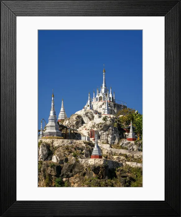 Framed Print : White pagodas against blue sky near Demoso, Demoso Township, Loikaw District, Kayah State Framed Print : White pagodas against blue sky near Demoso, Demoso Township, Loikaw District, Kayah State