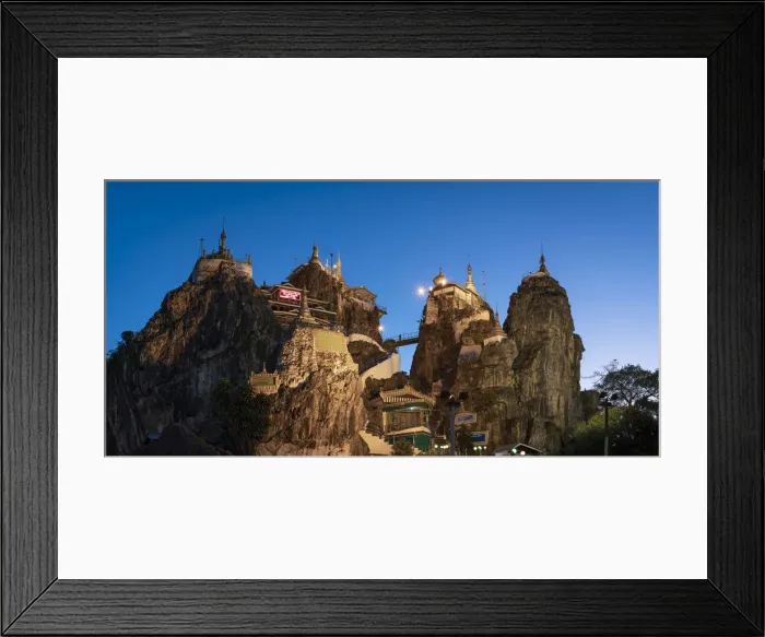 Framed Print : Panoramic low angle view of Taung Kwe Pagoda on Thirri Mingala Hill at night Framed Print : Panoramic low angle view of Taung Kwe Pagoda on Thirri Mingala Hill at night