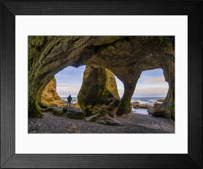 Framed Print : Man in Cathedral Cave, Co. Antrim, Northern Ireland Framed Print : Man in Cathedral Cave, Co. Antrim, Northern Ireland