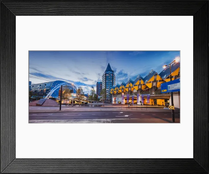 Framed Print : Panoramic view of Rotterdam Food Market and Cubic Houses by night, Holland / Netherlands Framed Print : Panoramic view of Rotterdam Food Market and Cubic Houses by night, Holland / Netherlands