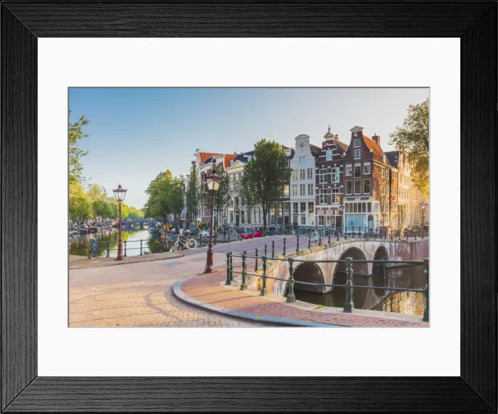 Framed Print : View of the typical house in Amsterdam at sunrise, Holland / Netherlands Framed Print : View of the typical house in Amsterdam at sunrise, Holland / Netherlands