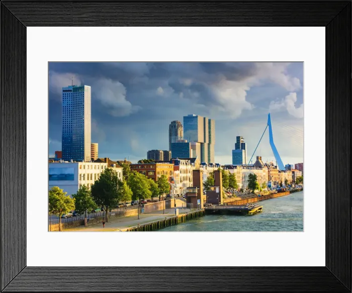 Framed Print : View of Rotterdam skyline with Erasmus bridge at sunset, Holland / Netherlands Framed Print : View of Rotterdam skyline with Erasmus bridge at sunset, Holland / Netherlands
