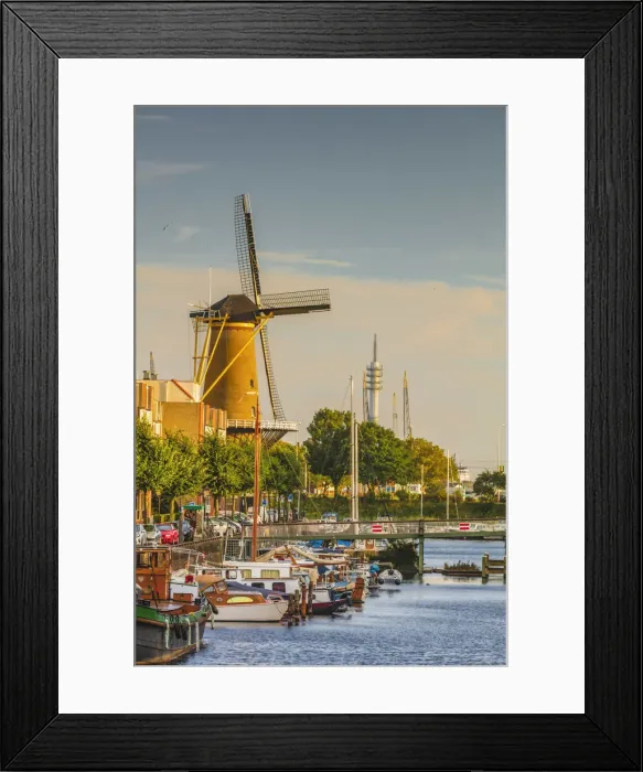 Framed Print : View of Wind Korenmolen de Distilleerketel mill and Delfshaven in Rotterdam Framed Print : View of Wind Korenmolen de Distilleerketel mill and Delfshaven in Rotterdam