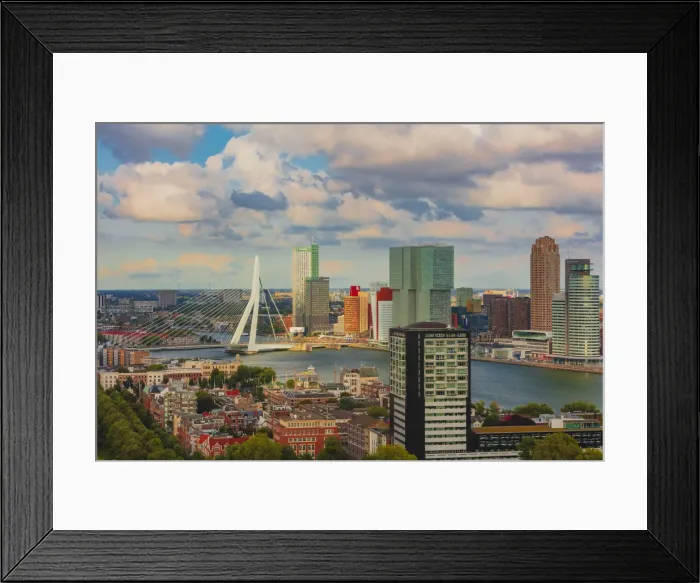Framed Print : Aerial view of Rotterdam skyline with Erasmus bridge and skyscrapers, Holland / Netherlands Framed Print : Aerial view of Rotterdam skyline with Erasmus bridge and skyscrapers, Holland / Netherlands