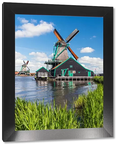 Windmills in Zaanse Schans, an open air conservation area and museum near Amsterdam