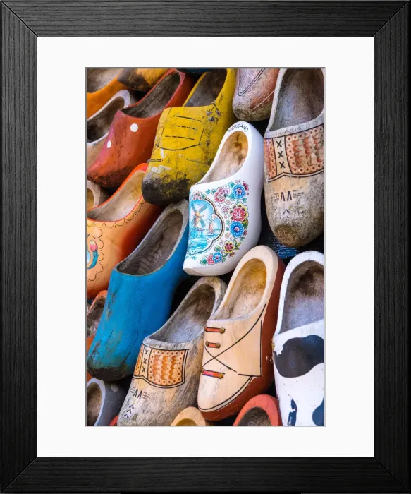 Framed Print : Collection of the traditional wooden shoes aa or clogs aa in the Zaanse Schans museum