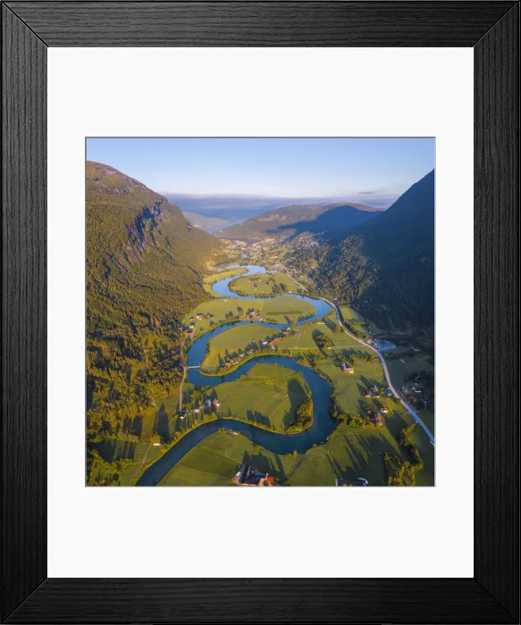 Framed Print : Stryn, Sogn og Fjordane, Norway. Aerial view of the winding river Framed Print : Stryn, Sogn og Fjordane, Norway. Aerial view of the winding river