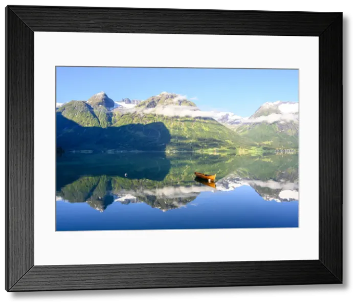 Framed Print : Oppstryn, Vestland, Norway. Morning reflections on the Oppstrynsvatn lake Framed Print : Oppstryn, Vestland, Norway. Morning reflections on the Oppstrynsvatn lake