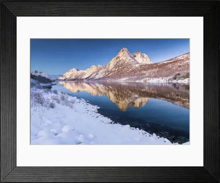 Framed Print : Rognskartinden Reflecting in Gryllefjord, Senja, Norway Framed Print : Rognskartinden Reflecting in Gryllefjord, Senja, Norway