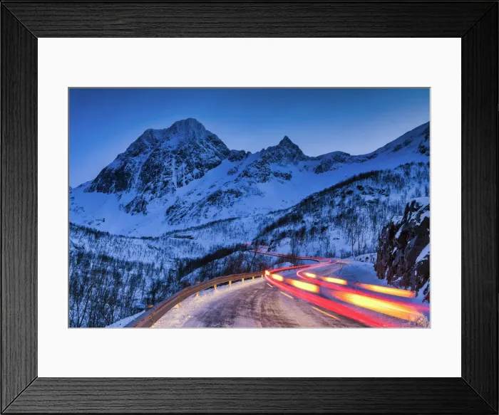 Framed Print : Light Trails on Mountain Pass, Senja, Norway Framed Print : Light Trails on Mountain Pass, Senja, Norway