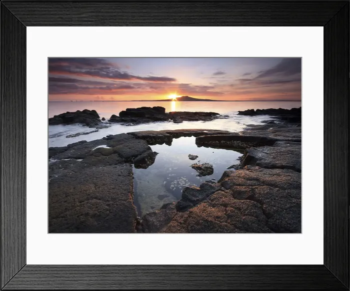 Framed Print : Sunrise with a view of Rangitoto Island, Auckland, New Zealand Framed Print : Sunrise with a view of Rangitoto Island, Auckland, New Zealand