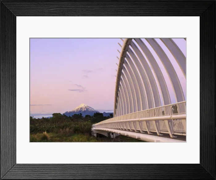 Framed Print : View of Mount Taranaki and Te Rewa Rewa Bridge, New Plymouth Framed Print : View of Mount Taranaki and Te Rewa Rewa Bridge, New Plymouth