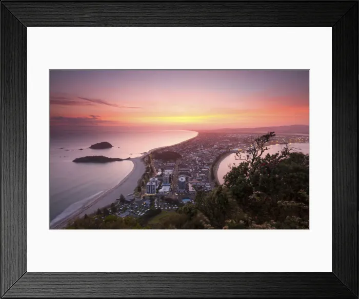 Framed Print : Sunrise from the summit of Mount Maunganui, New Zealand Framed Print : Sunrise from the summit of Mount Maunganui, New Zealand