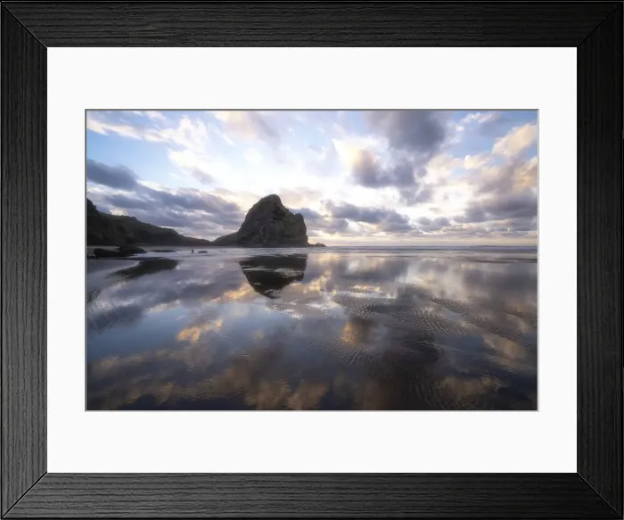 Framed Print : Sunset reflections at Piha Beach, Auckland, New Zealand Framed Print : Sunset reflections at Piha Beach, Auckland, New Zealand