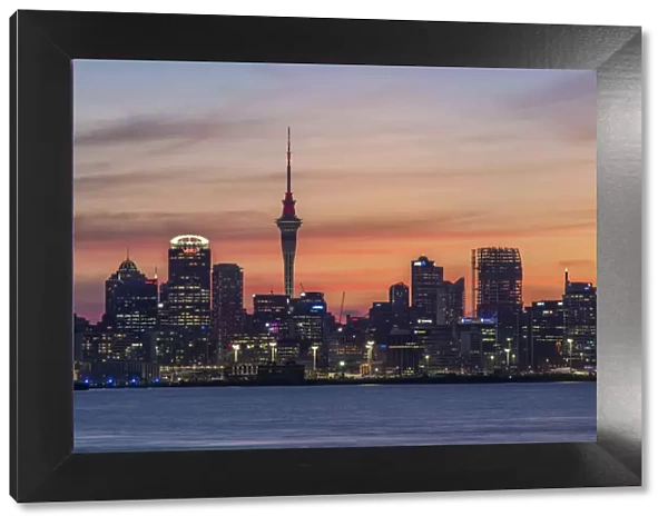 City skyline at sunset, Auckland, New Zealand