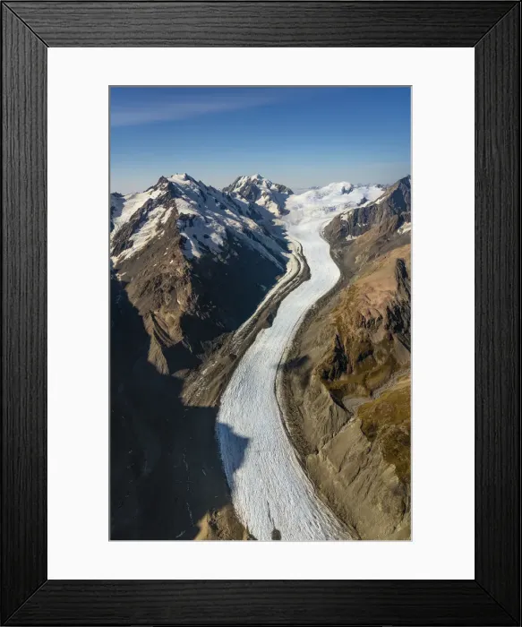 Framed Print : Aerial view of Tasman Glacier and mountain ranges in Aoraki / Mount Cook National Park Framed Print : Aerial view of Tasman Glacier and mountain ranges in Aoraki / Mount Cook National Park