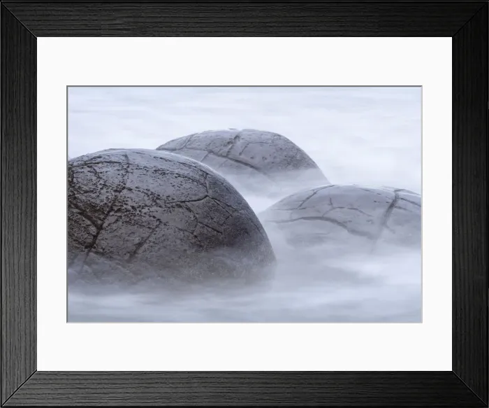 Framed Print : Close-up of Moeraki Boulders washed by the ocean, Hampden, North Otago, South Island Framed Print : Close-up of Moeraki Boulders washed by the ocean, Hampden, North Otago, South Island