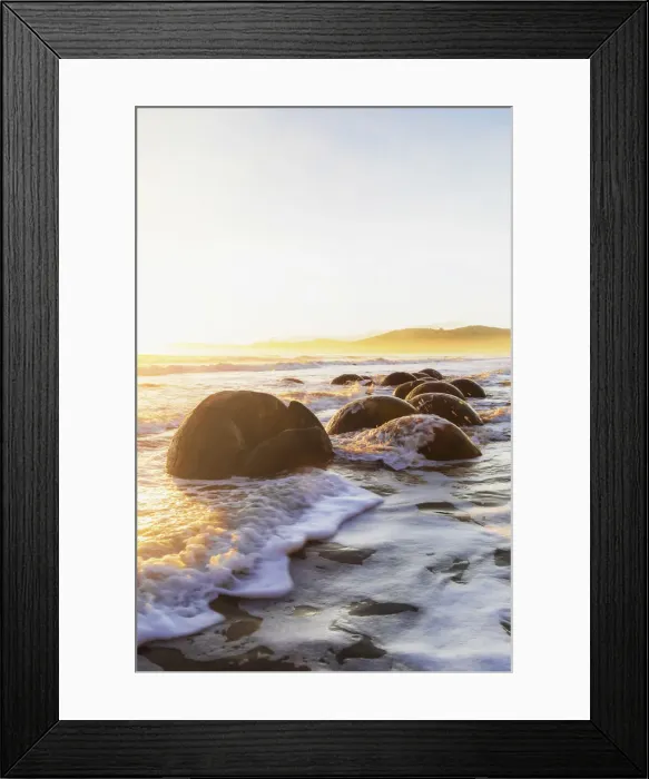 Framed Print : Moeraki Boulders rock formations by the sea at sunrise, Otago, New Zealand Framed Print : Moeraki Boulders rock formations by the sea at sunrise, Otago, New Zealand