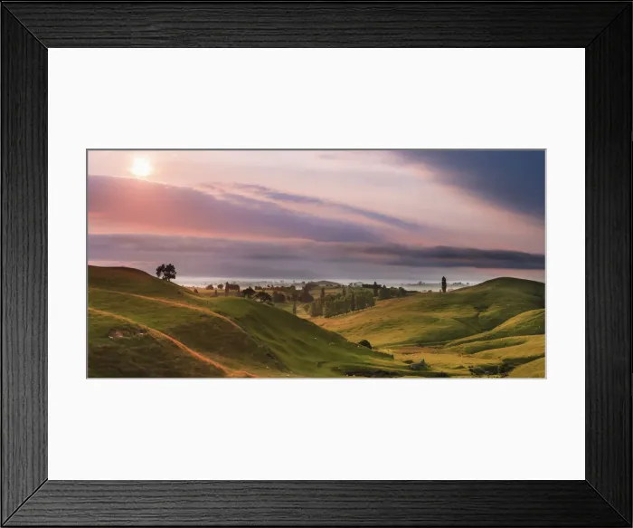 Framed Print : Rolling hills near Matamata at sunrise Framed Print : Rolling hills near Matamata at sunrise
