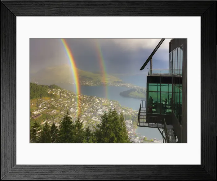 Framed Print : View of Queenstown and Wakatipu lake with a double rainbow at sunset, Otago, South Island Framed Print : View of Queenstown and Wakatipu lake with a double rainbow at sunset, Otago, South Island